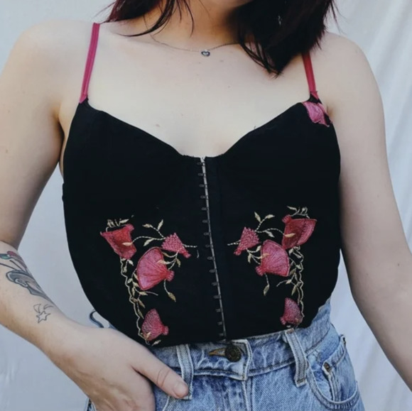 Black Floral Crop Tops